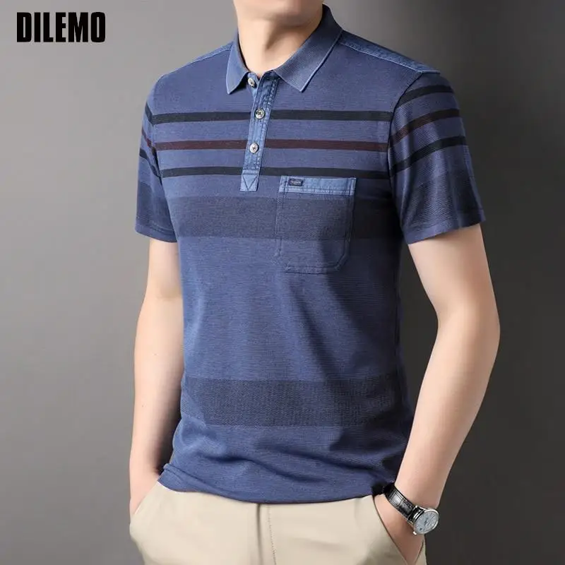 

Top Grade Washing-process Print New Designer Summer Mens Polo Shirts Short Sleeve Striped Casual Tops Fashions Men Clothing