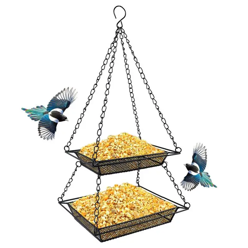 Double Layer Birdfeeders With Hook Metal Feeder Gift Ideas For Bird Lovers Garden Yard Hang Feeding Tray