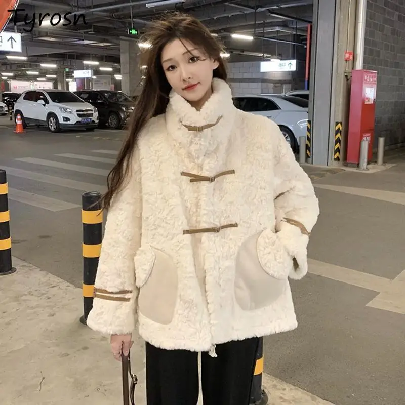 

Women Parkas Comfortable Plush Outwear Retro Ulzzang Luxury Sweet Thick Students Single Breasted Designed Warm Winter Coat Loose
