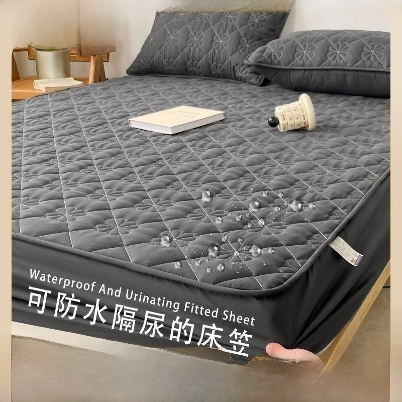 Waterproof Fitted Bed Sheet Solid Quilted Simmons Protective Cover Thickened Urine-Proof Bedspread Dustproof