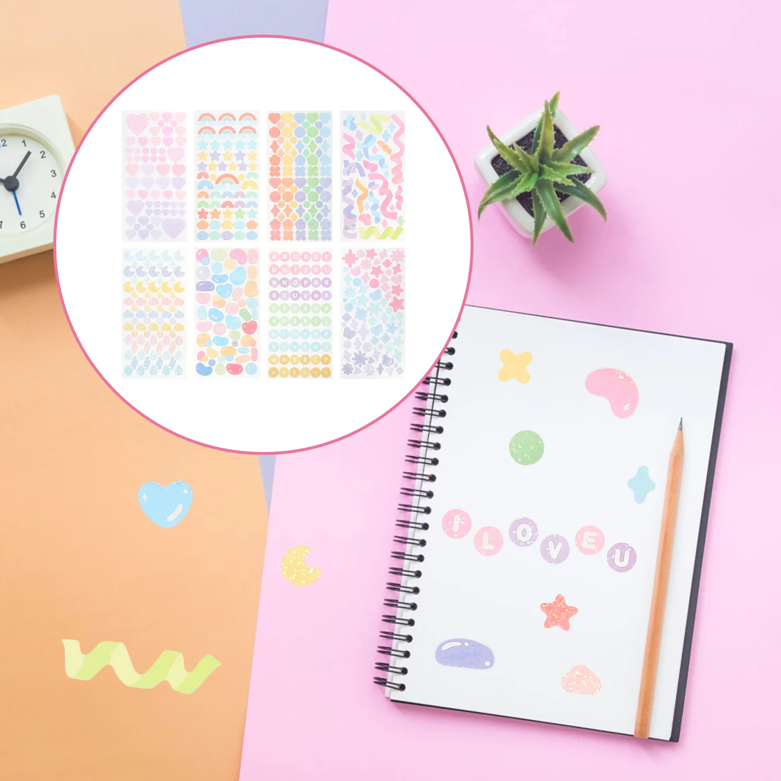 

8 Sheets of Colorful DIY Stickers Self-adhesive Stickers Photo Decor Stickers