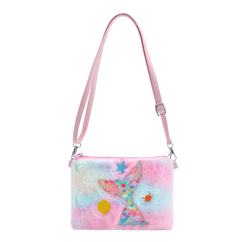 Меховые сумки для девочек наплечный кошелек принцессы через плечо с единорогом