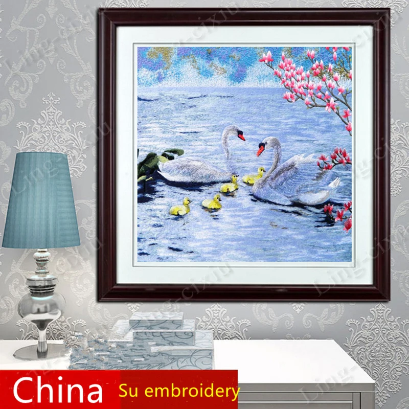 

Boutique Suzhou embroidery white swan mural living room bedroom porch hotel cafe decoration painting embroidery gift painting SP