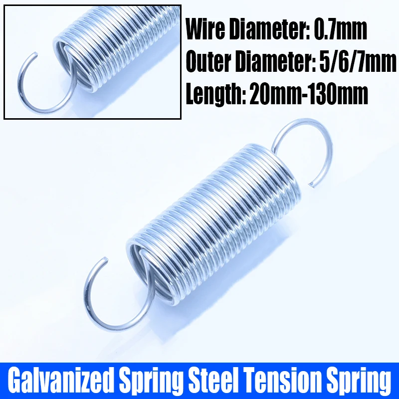

5PC 0.7mm Wire Diameter Galvanized Spring Steel Extension Tension Spring Coil Spring S Hook Pullback Spring Outer Diameter 5-7mm