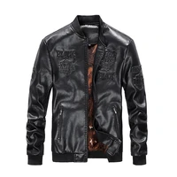 mens fashion plus size embroidered pu leather jacket autumn winter plus velvet lining faux leather baseball motorcycle jacket