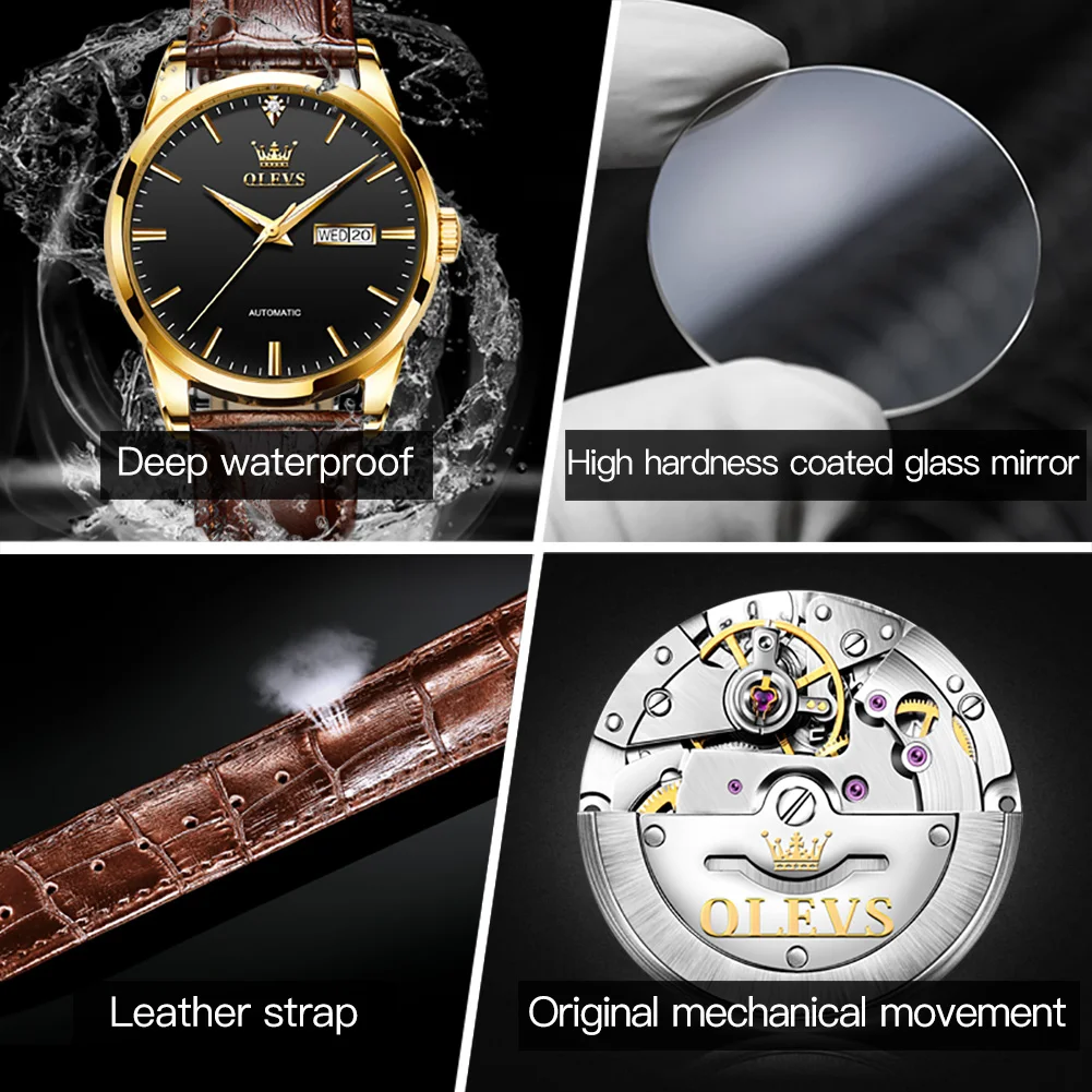 OLEVS Mens Watches 2023 New Fashion Business Watch Automatic Mechanical Watch Luminous Weekly Calendar Display Reloj Hombre 6629 enlarge