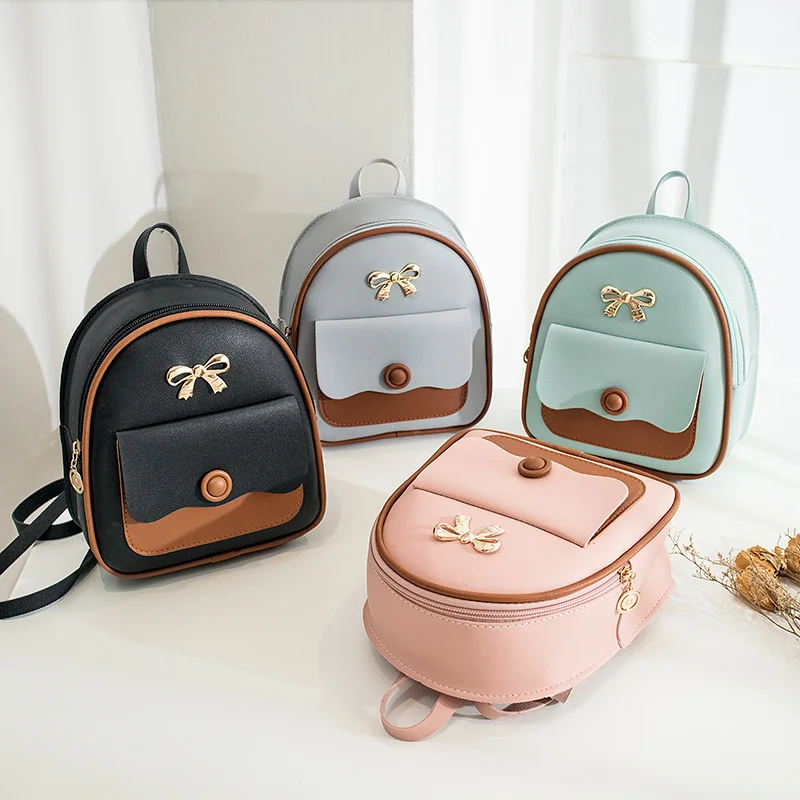 

Women's Backpack 2022 New Trend Contrast Color Bow Small Backpack Korean Style Large Capacity Shoulder Bag Leather Backpack