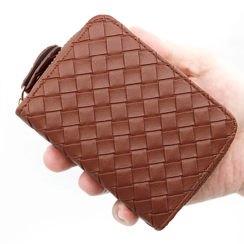 Leather-woven Card Holder Solid Color Multi-card Coin Purse Waterproof And Wear-resistant Wallet