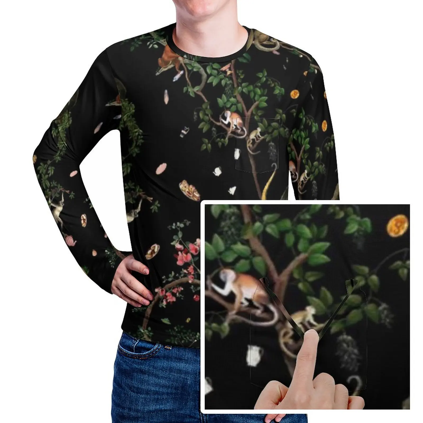 

Футболка с рисунком животного, с карманом, с длинным рукавом, топы с рисунком, весенняя одежда оверсайз в стиле эмо