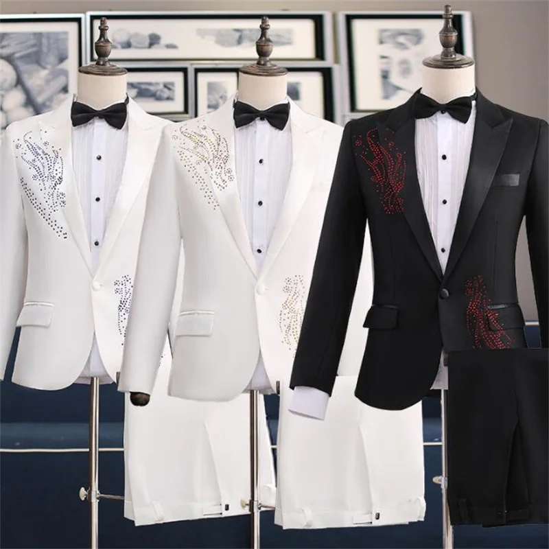 

Wedding Suits For Men Blazer Boys Prom Mariage Host Singer Slim Masculino Latest Coat Pant Designs Chorus Groom Clothes White