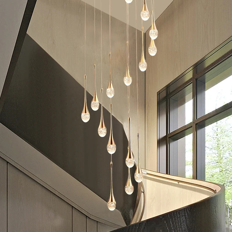 

Nordic chandelier golden luxury villa stair living room chandelier mall exhibition hall stair decoration hanging line Chandelier