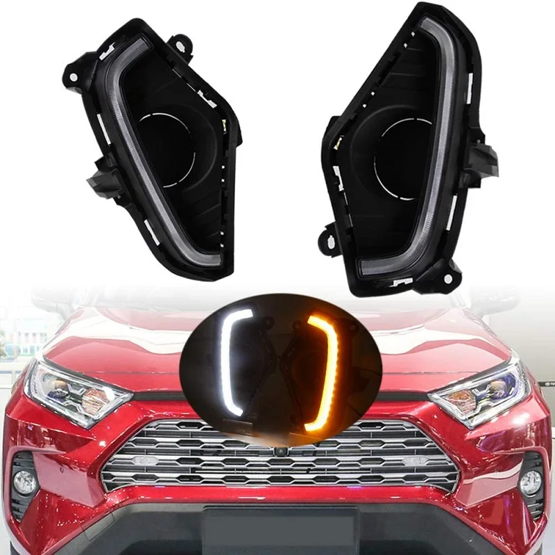 

Pair DRL Daytime Running Lamps LED Turn Signal Fog Lights 12V White and Yellow Indicator Light Replace For 2019-2020 Toyota RAV4