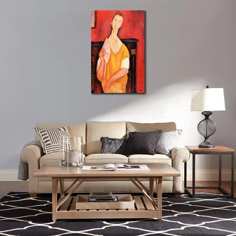 Женщина с веером Луния Чеховская, картина Амедео Модильяни в технике масляной живописи, высокое качество портрета, ручная работа для стены в комнате.