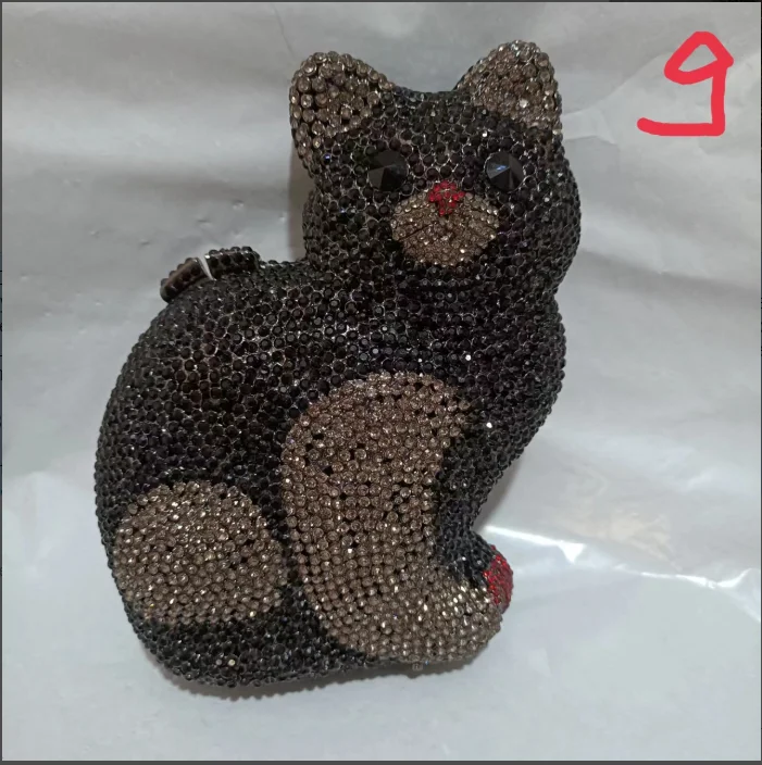 

Woman Cute Cat Diamond Grey Evening Purse Bridal Dinner Cocktail Prom Animal Handbag Wedding Party Banquet Crystal Clutches Bags