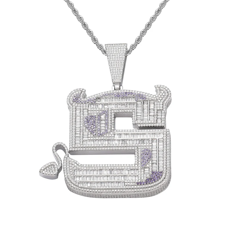 

Hip Hop Micro Paved 3A+ Cubic Zirconia Bling Iced Out Big Devil Pendants Necklaces for Men Rapper Jewelry Silver Color