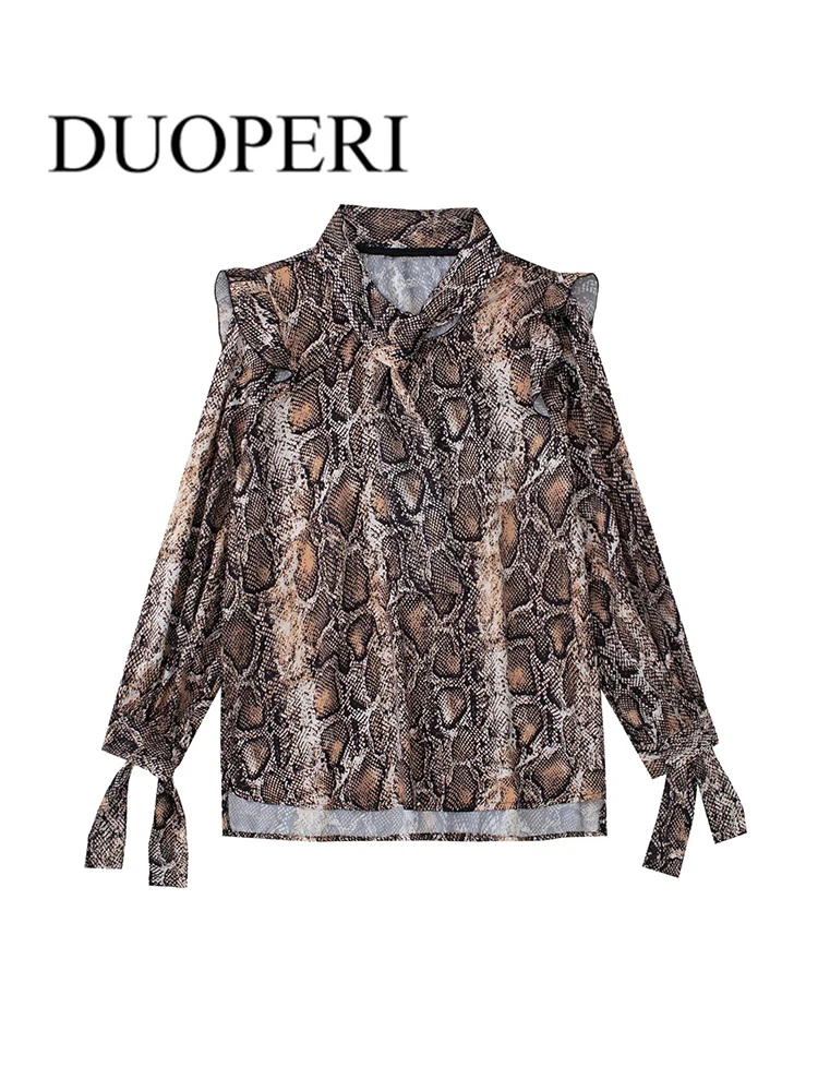 

DUOPERI Women Fashion Print Smock Blouses Vintage Long Sleeve Female Shirts Outfits Chic Tops