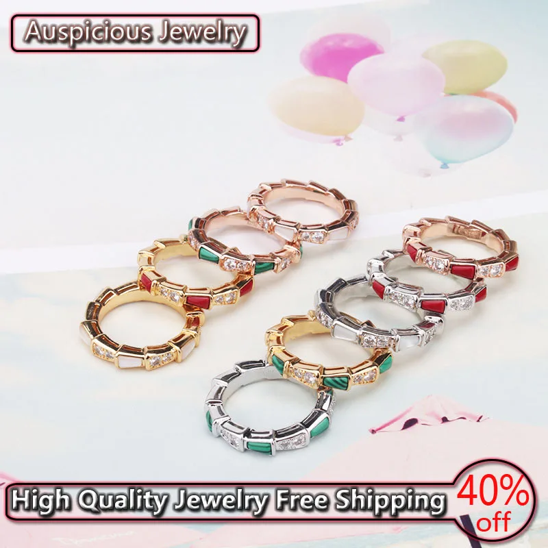 

Vintage Titanium Steel Narrow Version Malachite Snake Shape Ring Classic Fashion Women Wedding High Quality Luxury Jewelry Gift