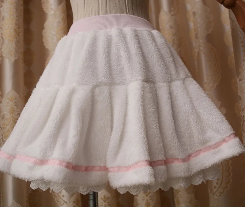 

Winter Adult Women Warm Fleece Mini Pleated Pant Skirt High Waist White Sweet Cute Preppy Girls Lolita Skirt Costume For Lady