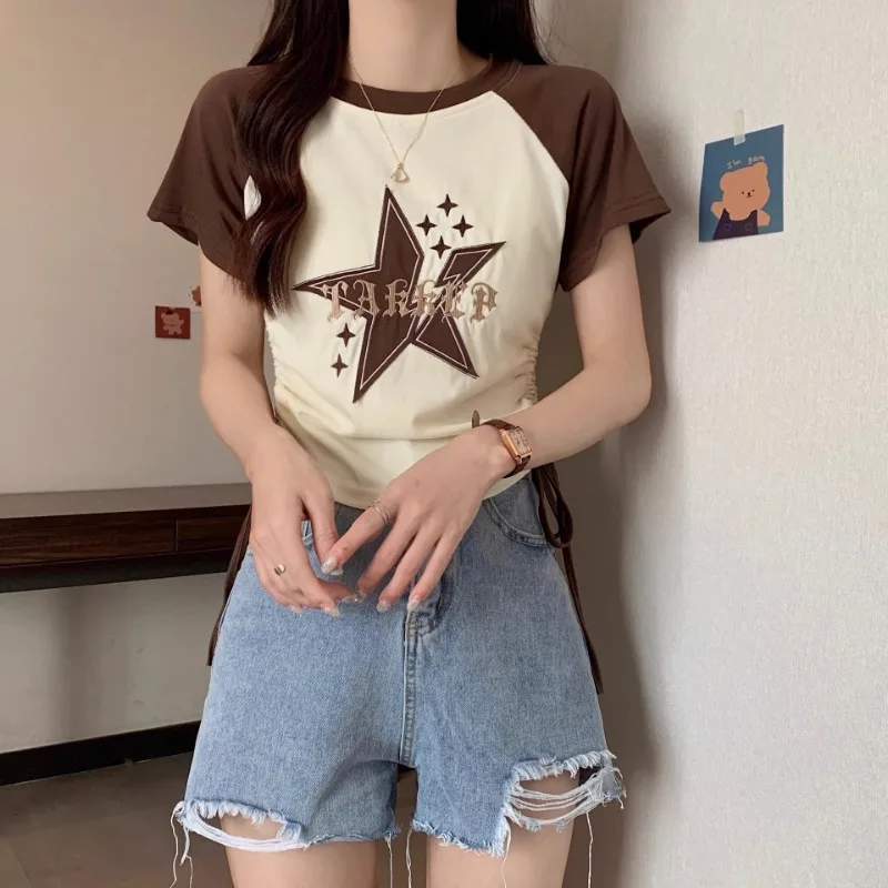 Футболки в стиле Харадзюку с графическим принтом звезд пуловер контрастных