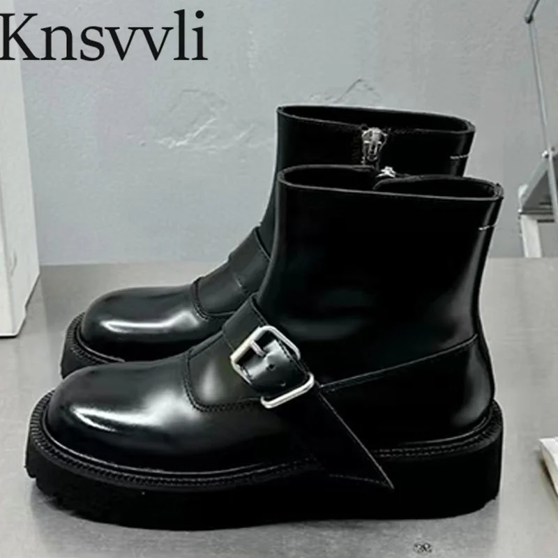 

Женские ботинки из натуральной кожи, с круглым носком, на плоской платформе