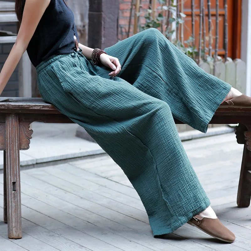 New 2022 Spring High waist soft comfortable cotton linen pants, staight wide leg Trousers,  Pantalon