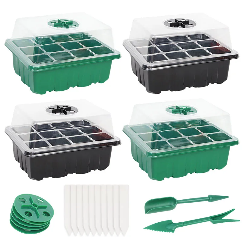 

5Set Plastic Nursery Pot 12Holes Plant Flower Seed Grow Planter Box Greenhouse Insert Seedling Case with Lid Home Garden Supplie