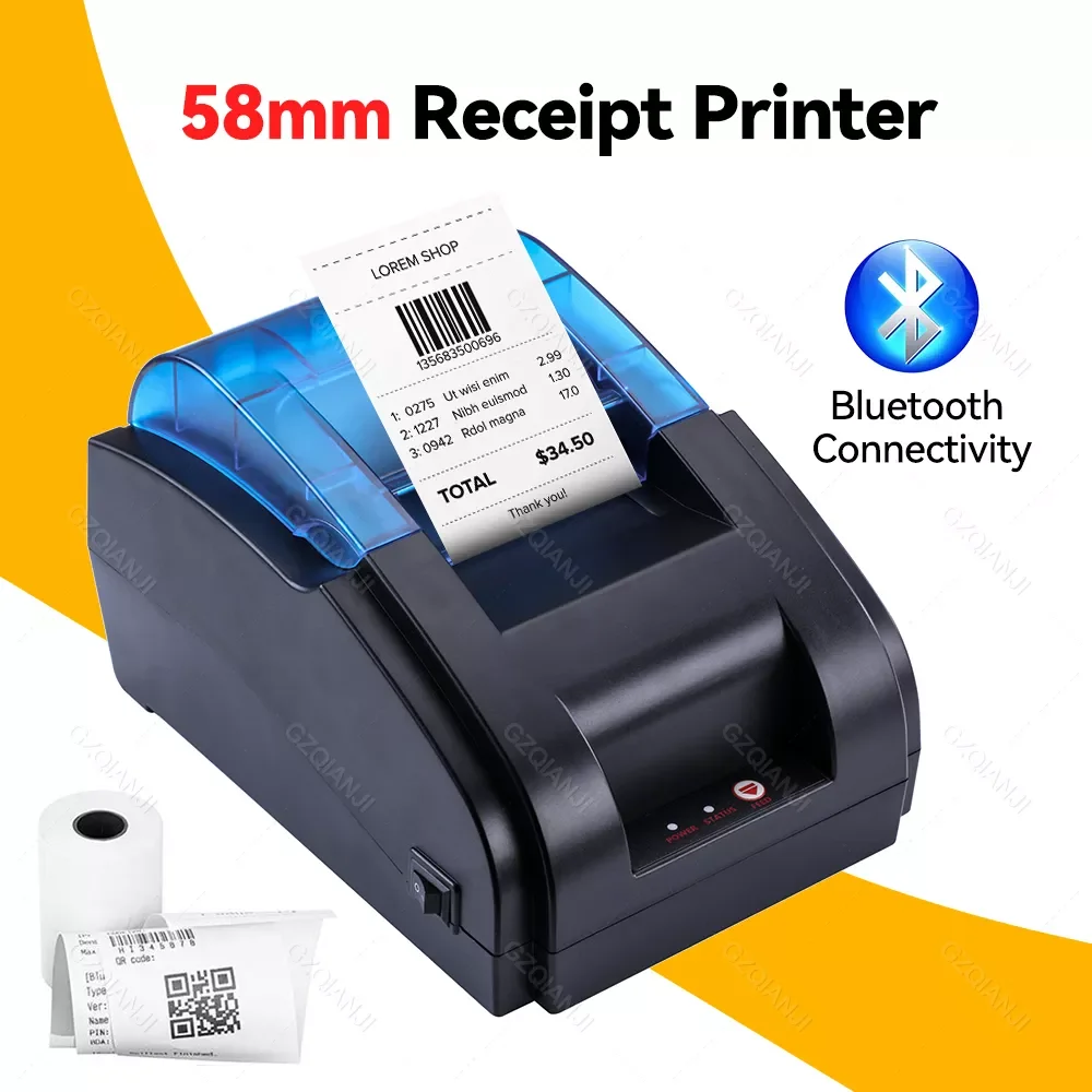 

NEW2023 58MM Desktop POS Printer USB Bluetooth Thermal Receipt Printer Sales Shop Support Windows Android Linux System with Cash