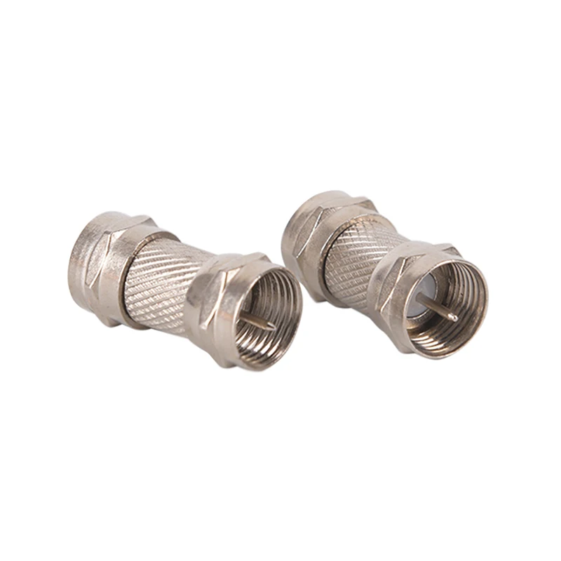 2Pcs Female RF Adapters Silver Zinc Alloy F Type Male Plug Connector Socket To Coax TV Aerial |
