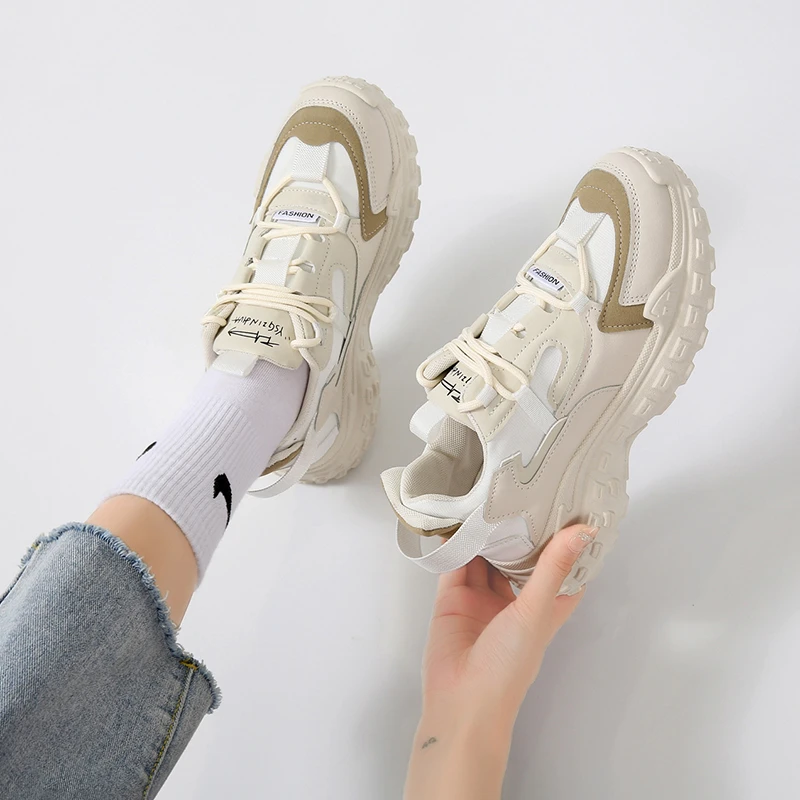 

BKQU Hong Kong Style Daddy Shoes Female Ins Tide 2022 Summer New Campus Breathable Casual All-match Sports White Shoes