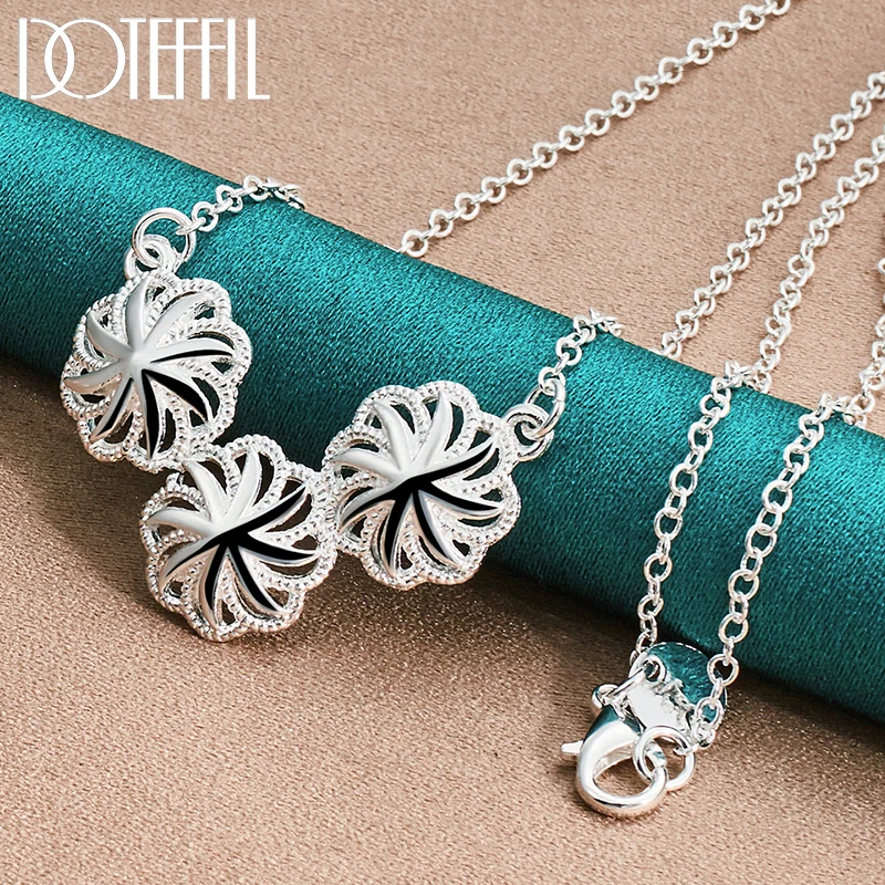 

DOTEFFIL 925 Sterling Silver Three Flowers Pendant Necklace 18 Inch Chain For Woman Fashion Wedding Charm Jewelry