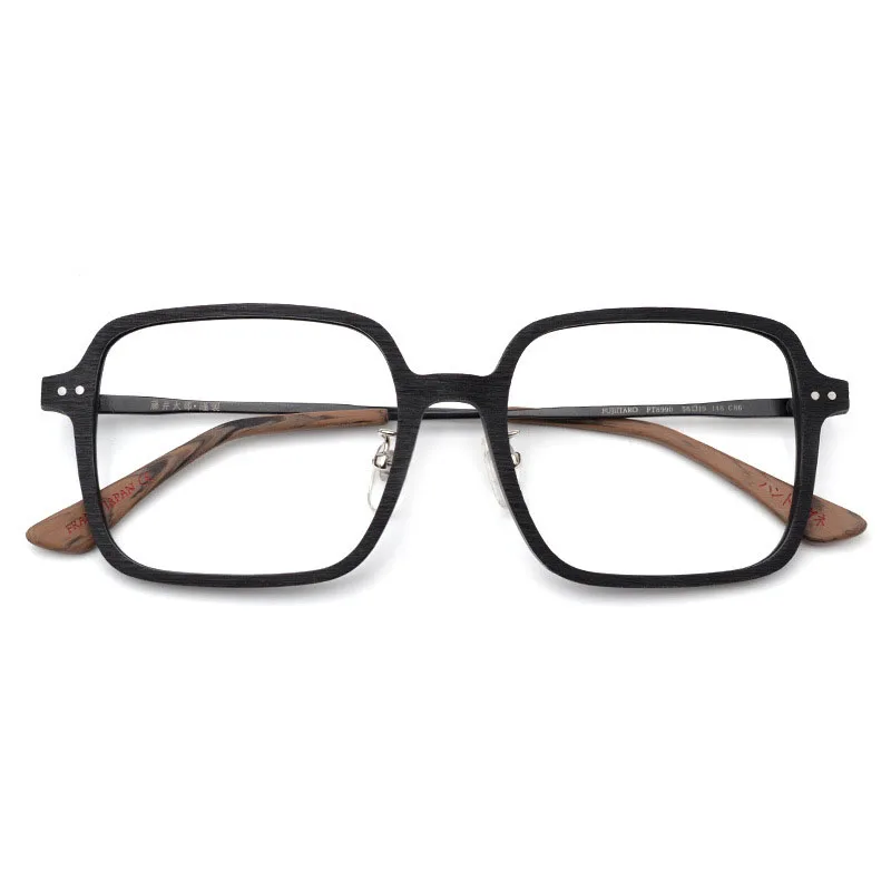 

2023 Big Size Classic Square Japan Style Eyeglass Frames Wood Texture Acetate Alloy Leg Prescription Glasses For Men New Eyewear