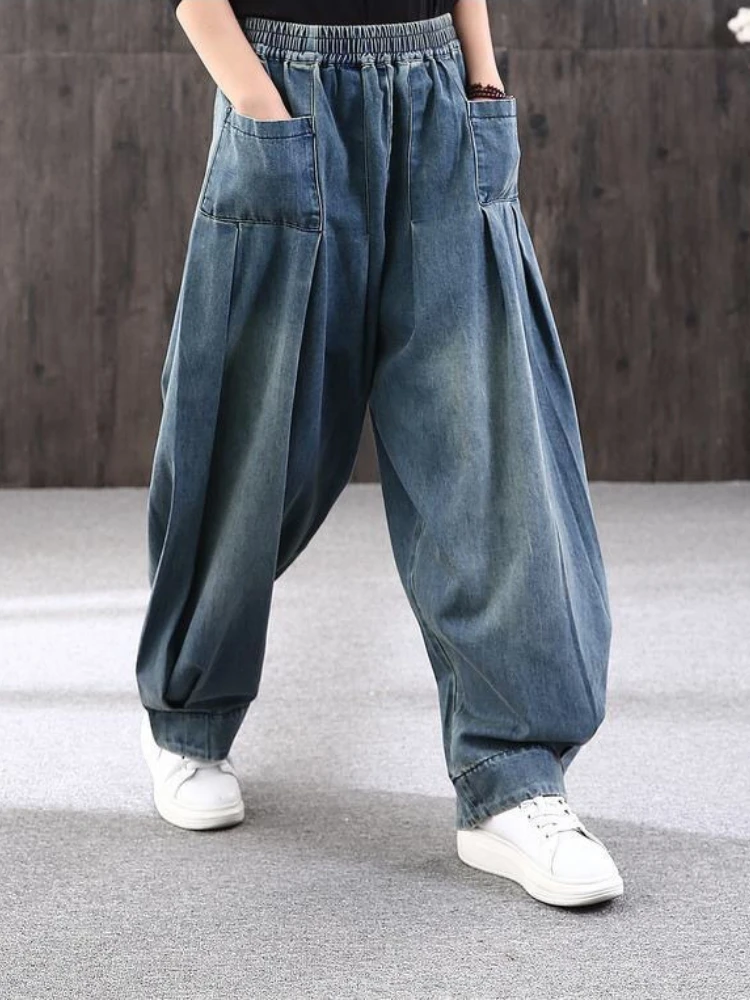 Jeans Spring Autumn New in Loose Trousers Oversize Retro Blue Casual Trousers Baggy Crosspants Women's Clothing y2k Streetwear