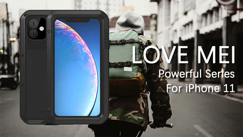 

Металлический водонепроницаемый чехол LOVE MEI для iPhone 11 Pro Max, противоударный чехол для iPhone 11/11 Pro, чехол + Защитная пленка Gorilla glass