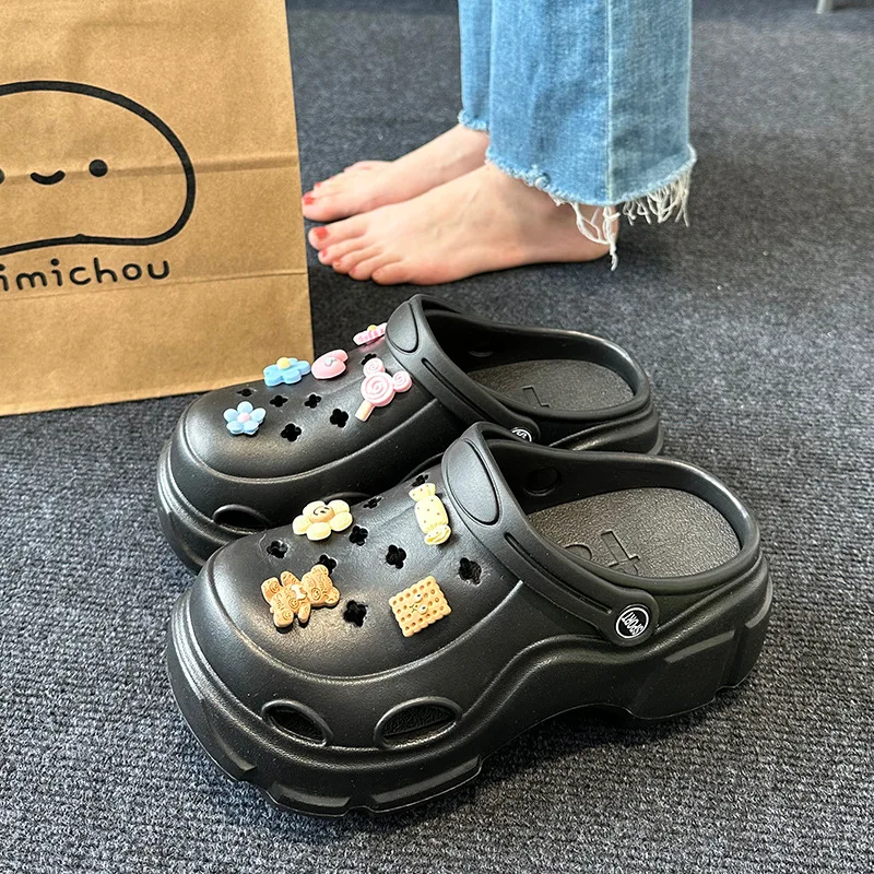 Summer New EVA Elevated Hole Shoes 2023 Casual Thick Sole Anti slip Women's Slippers Soft Sole Comfortable Home Garden Shoes