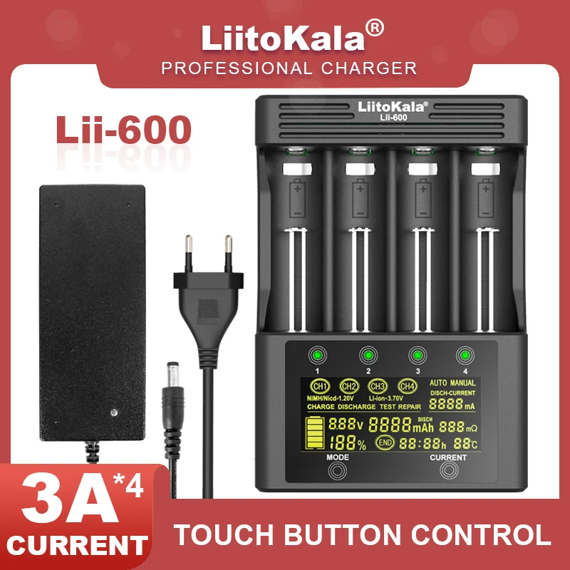 

Зарядное устройство Liitokala для литиевых батарей, Lii-600 Lii-500 Lii-PD4 LCD 3,7 V 18650 18350 18500 21700 20700 14500 AA NiMH