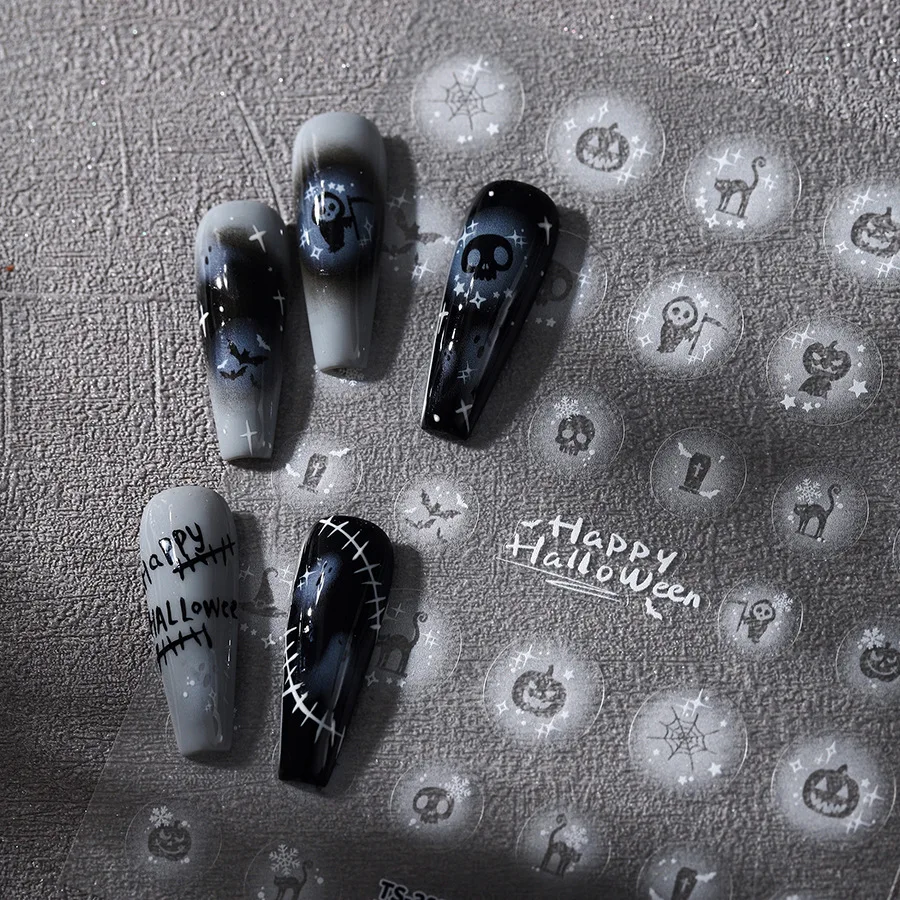 Halloween Style Sukll Pumpkin Mist Ghost High Quality Nail Art Stickers Fashion Decals Idea Decoration Accessories