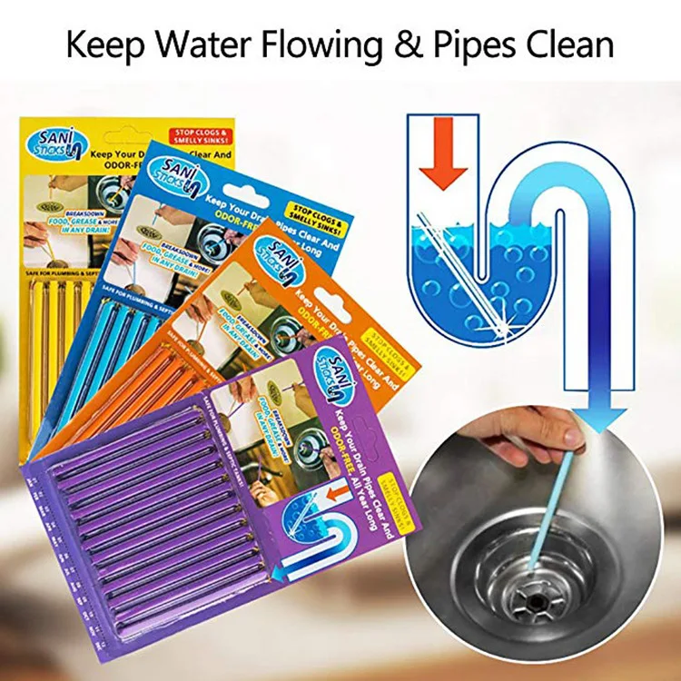 

12PCS/Set Pipe Dredging Rod Bathtub Decontamination Drain Kitchen Sink filt Sani Sticks Sewer Cleaning Rod for Kitchens