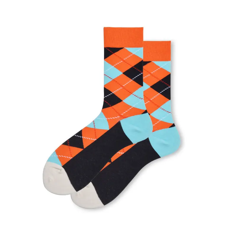 Цветные носки в стиле Харадзюку, Веселые носки с геометрическим рисунком, хлопковые цветные клетчатые полосатые носки для подарка, забавны...