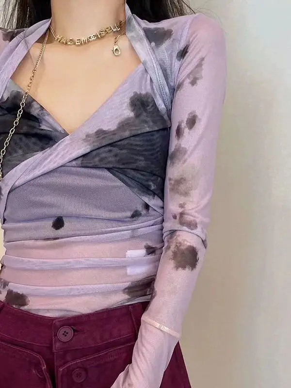 

Женская летняя футболка с длинным рукавом и V-образным вырезом