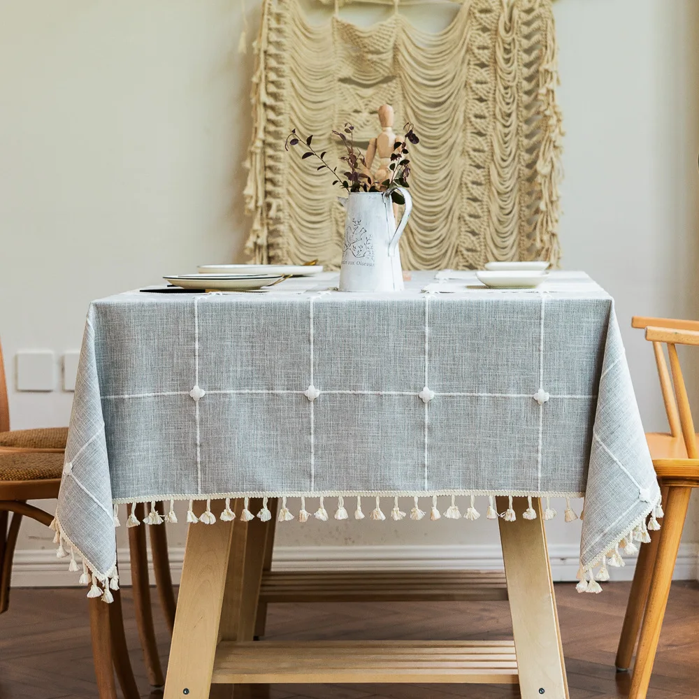 

Скатерть из хлопка и льна в клетку с кисточками прямоугольная скатерть для кухонного стола скатерть для стола Свадебный декор кофейный