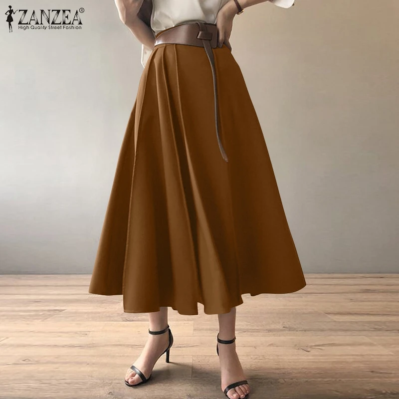 

Винтажные женские офисные юбки ZANZEA большого размера, весна-осень 2022, трапециевидные длинные юбки-макси, повседневные однотонные юбки с высо...
