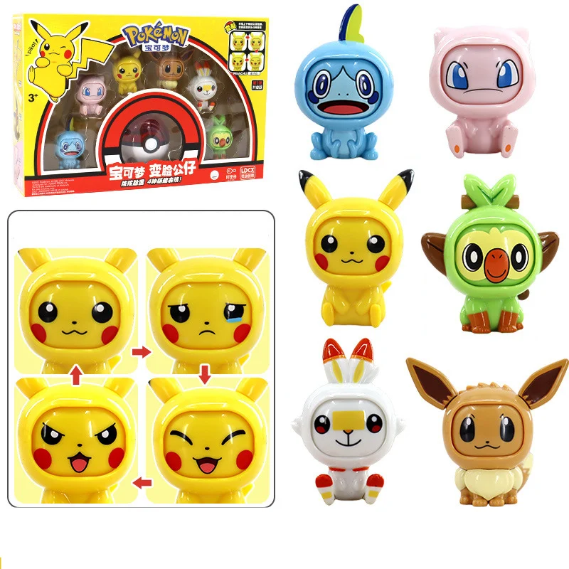 

Pokemon Go Anime Pikachu Eevee Gengar Mewtwo Bulbasaur Face-Changing Pokeball Set Action Figure Poket Monster Toys