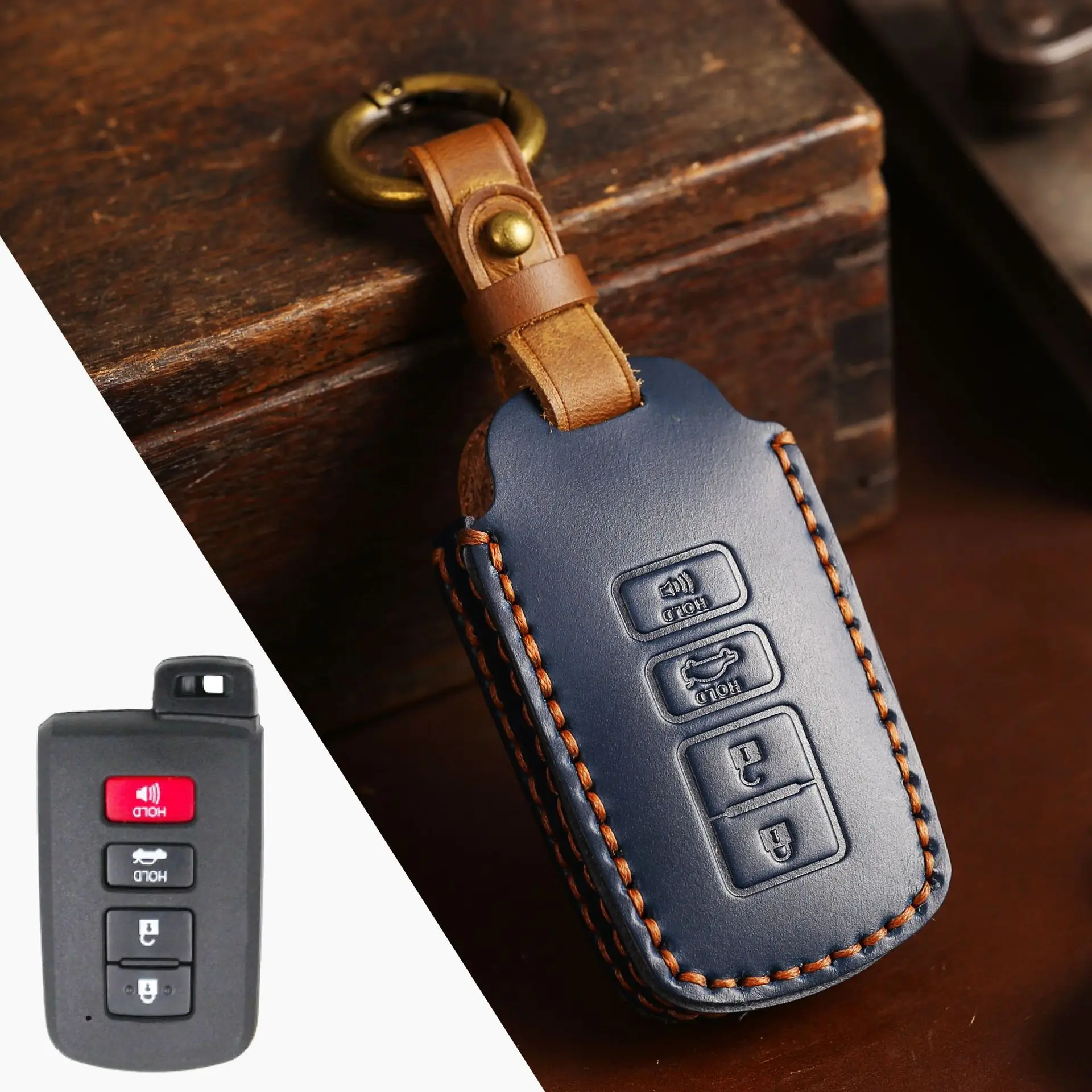 

Leather Car Key Case 4 Buttons Remote Control Protect Cover For Toyota Camry Corolla RAV4 Highlander Avalon 2015 2016 2017