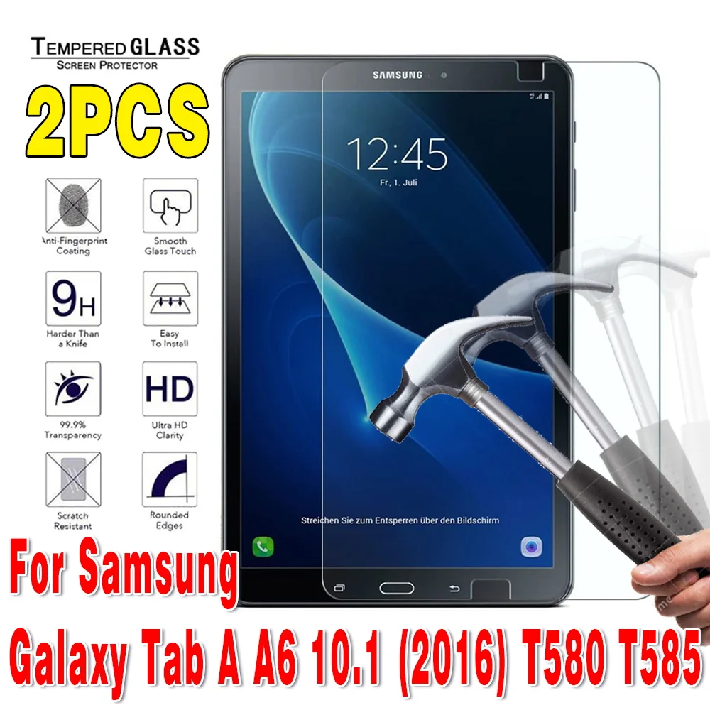 

2Pcs Tempered Glass For Samsung Galaxy Tab A A6 10.1 (2016) Tablet Screen Protector SM-T580 SM-T585 Bubble Free Protective Film