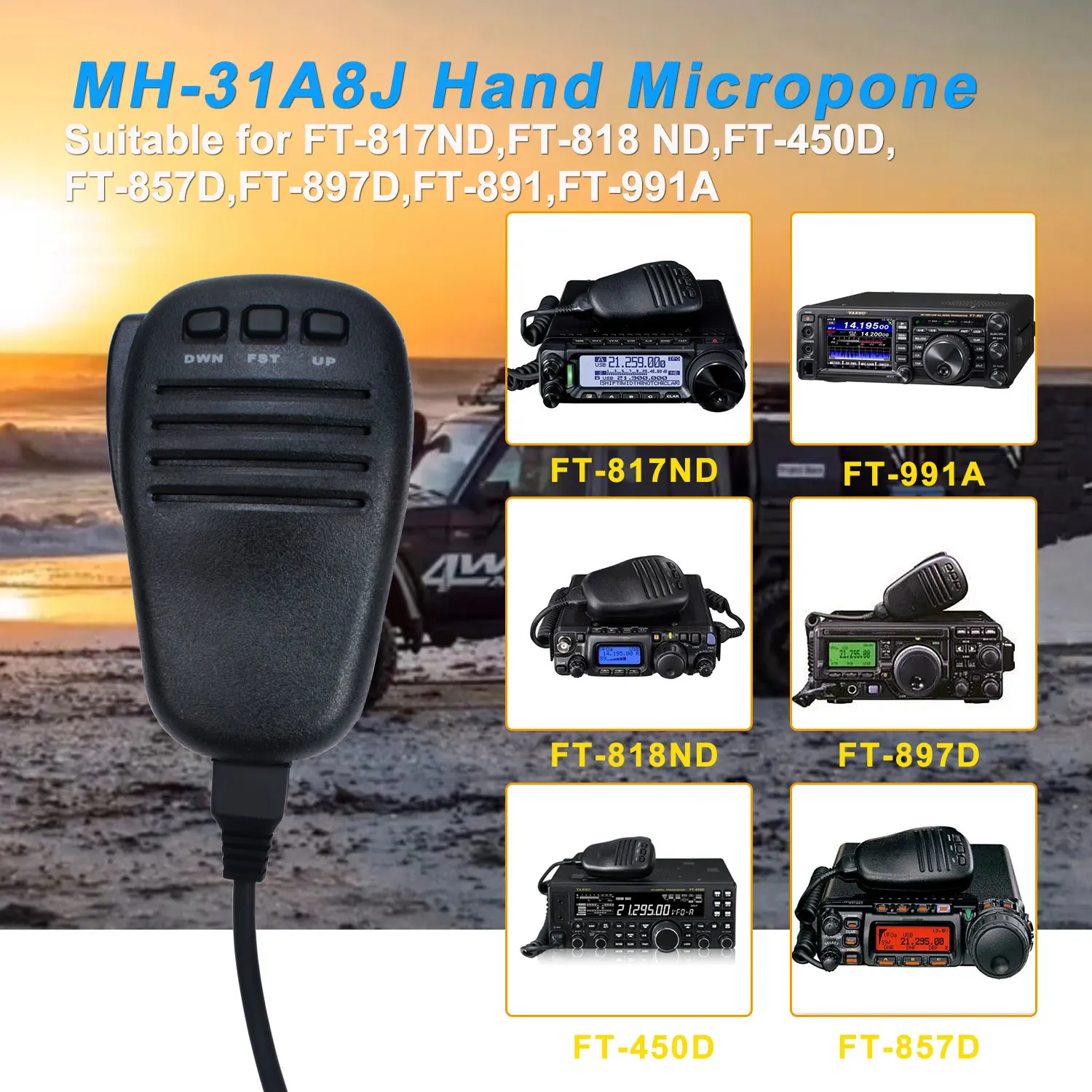 MH-31A8J Hand Microphone Mobile Radio HF Transceiver Mic Speaker for Yaesu FT-891 FT-991A FT-818ND FT-450D FT-857D FT-897D Radio