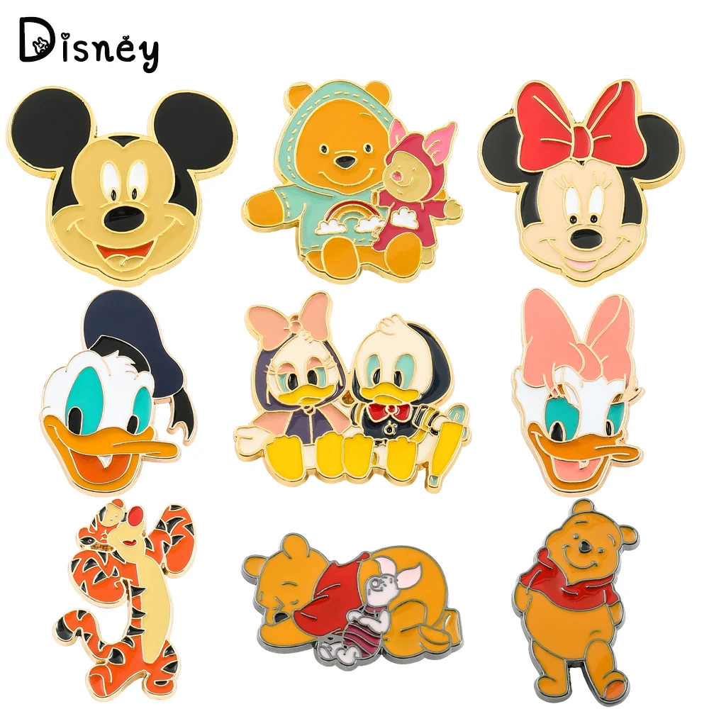 

New Disney Mickey Minnie Enamel Brooch Cartoon Cute Donald Duck Pooh Bear Badge Lapel Pin for Children Jewelry Accessories Gifts
