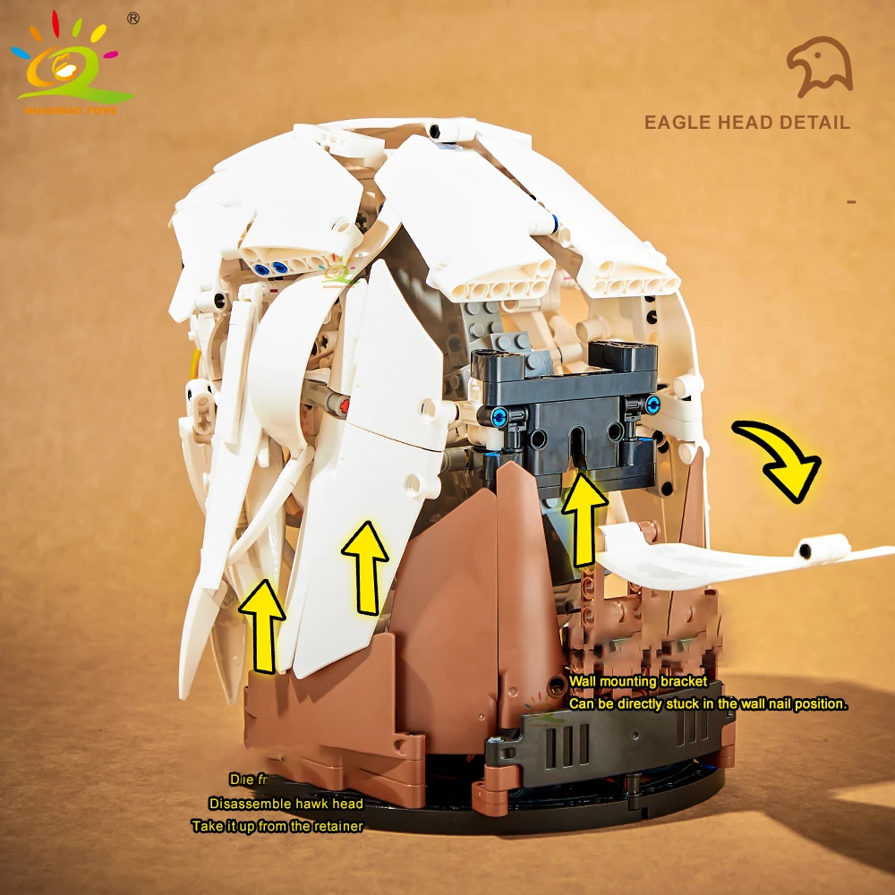 Творческая модель HUIQIBAO MOC: Волк олень Орел голова строительные блоки подвеска в