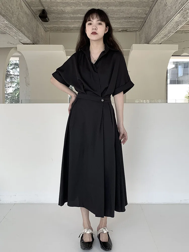 

Women's Summer New Asymmetric Dress Korean Fashion Trend Design Sense Personalized Waist Closing V-Neck Dress