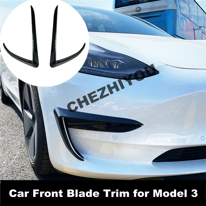 

Отделка переднего лезвия автомобиля для Tesla Model 3 2017-2022, аксессуары, узор из углеродного волокна, пианино, черная модель 3, украшение передней противотуманной фары