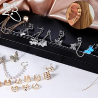 zs silver gold color pearl chain ear cuff for women butterfly clip earring fake cartilage no piercing long dangle tassel earring